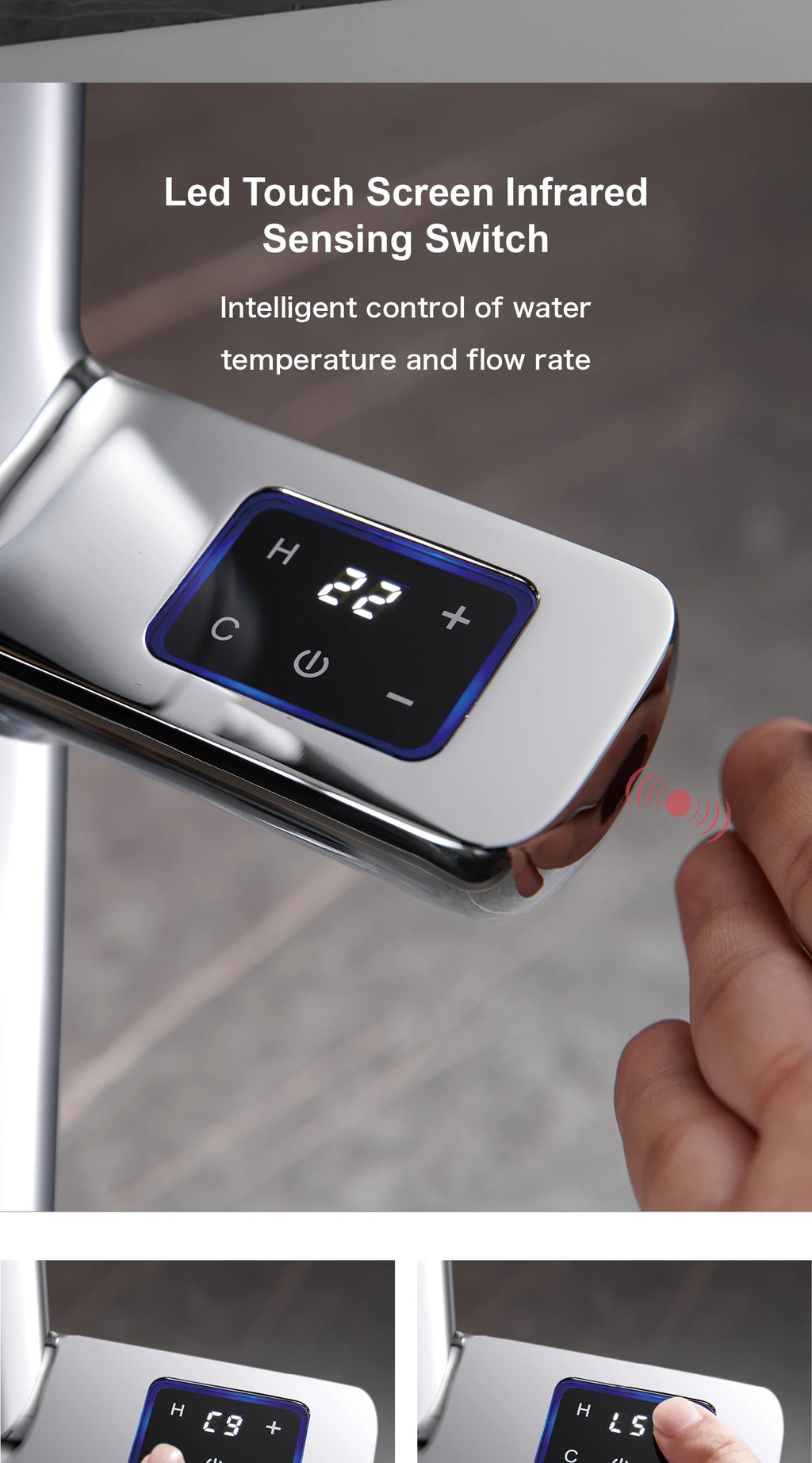 sensing kitchen faucet, LED display touch switch, 2 function spray