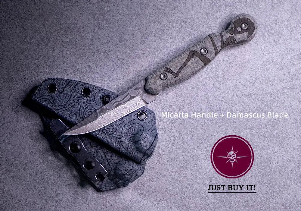 Damascus Steel, Wood Handle Fixed Blade Knife