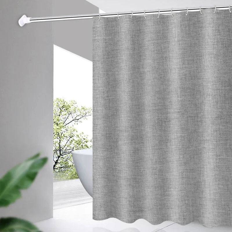 Linen Shower Curtain, Solid Color, Hooks, 6 Colors