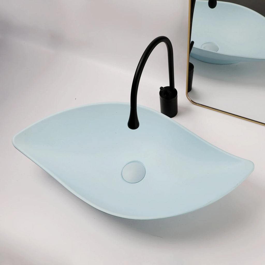 Blue Vessel Sink Deck Mounted, One Handle Faucet, Drain Set