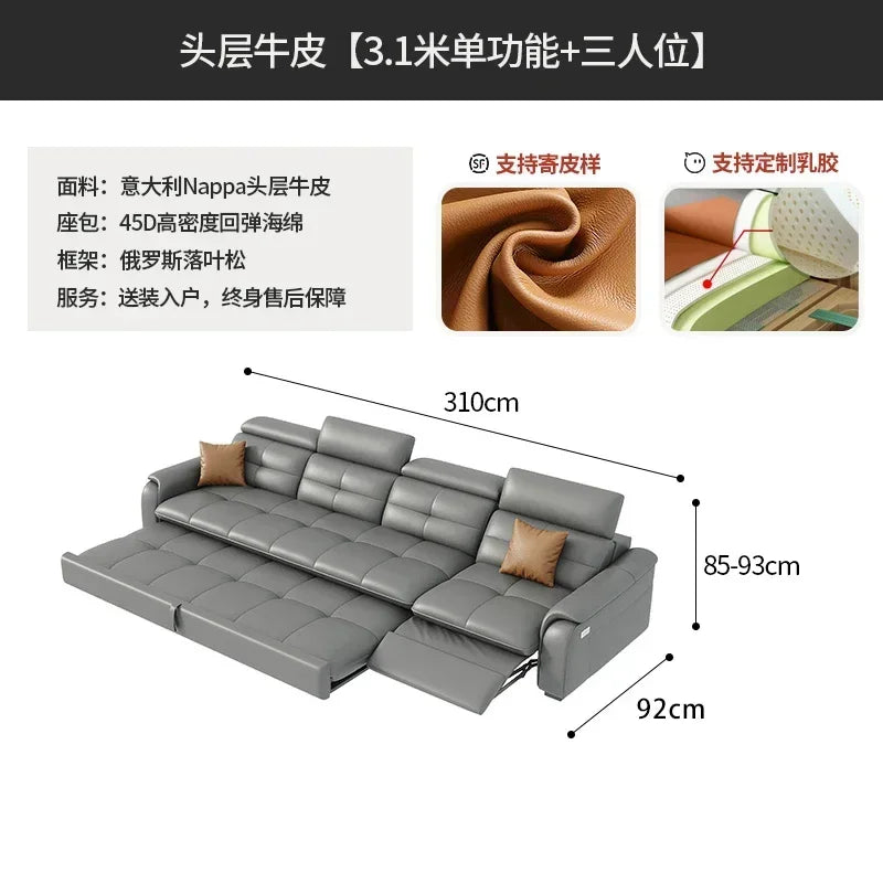 Genuine Leather Corner Sofa, Electric Reclining, Storage