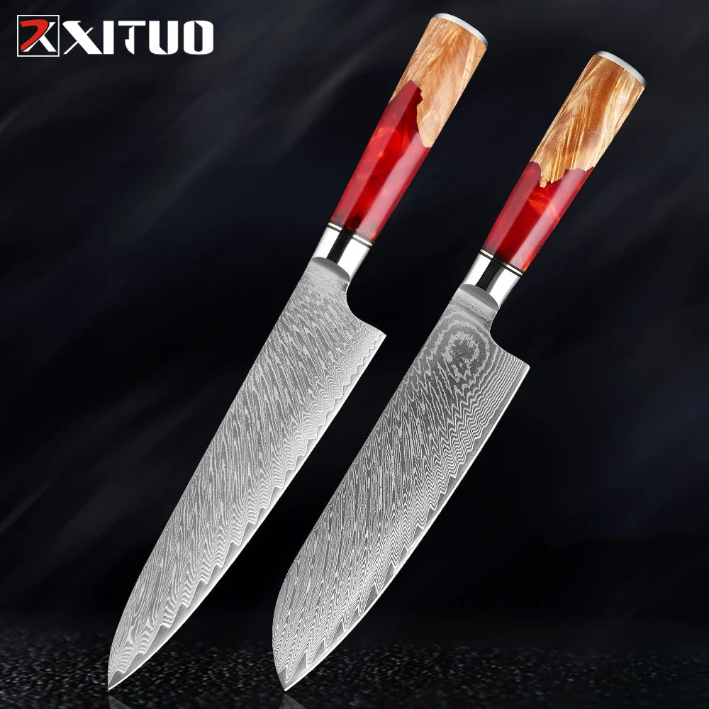 1-9Piece Damascus Steel Kitchen Knives Set