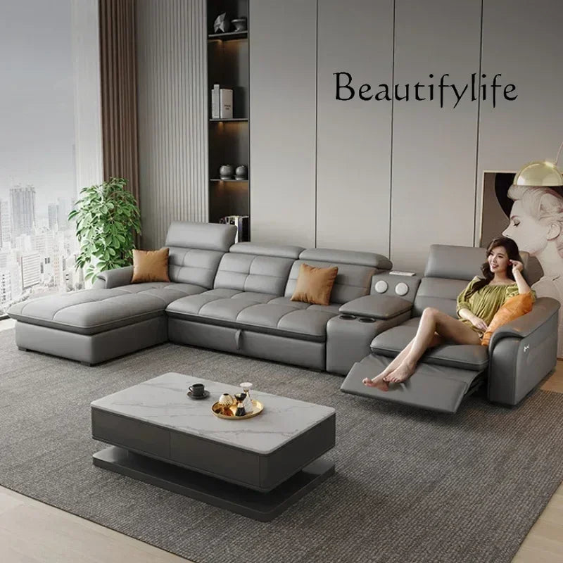 Genuine Leather Corner Sofa, Electric Reclining, Storage