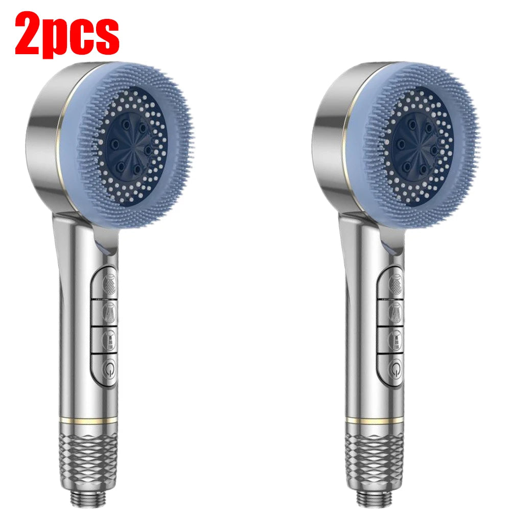 4 Modes Shower Head, Silicone Brush, High Pressure, Filter
