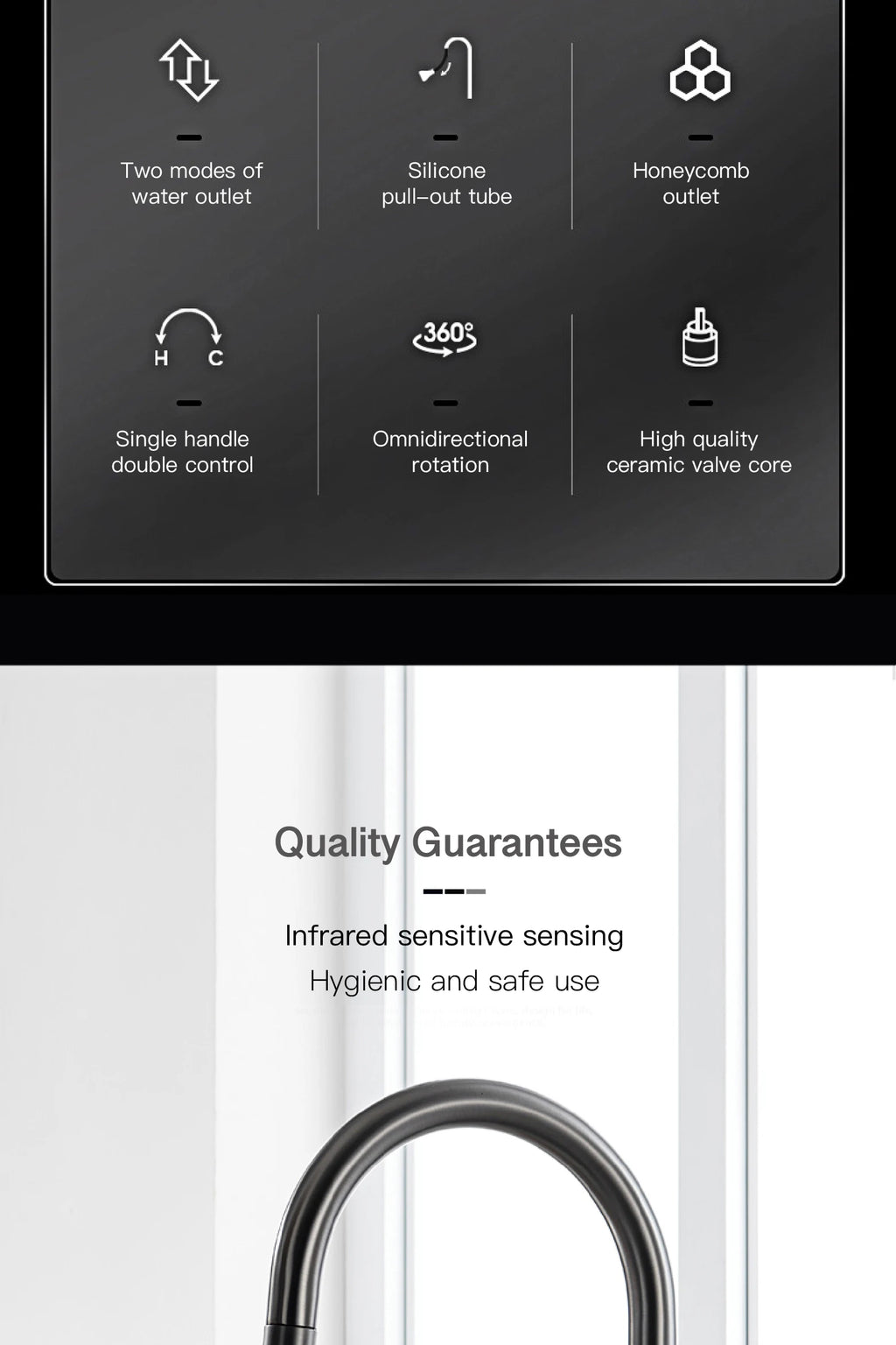 gun gray kitchen faucet, LED digital sensing, 2-function spay