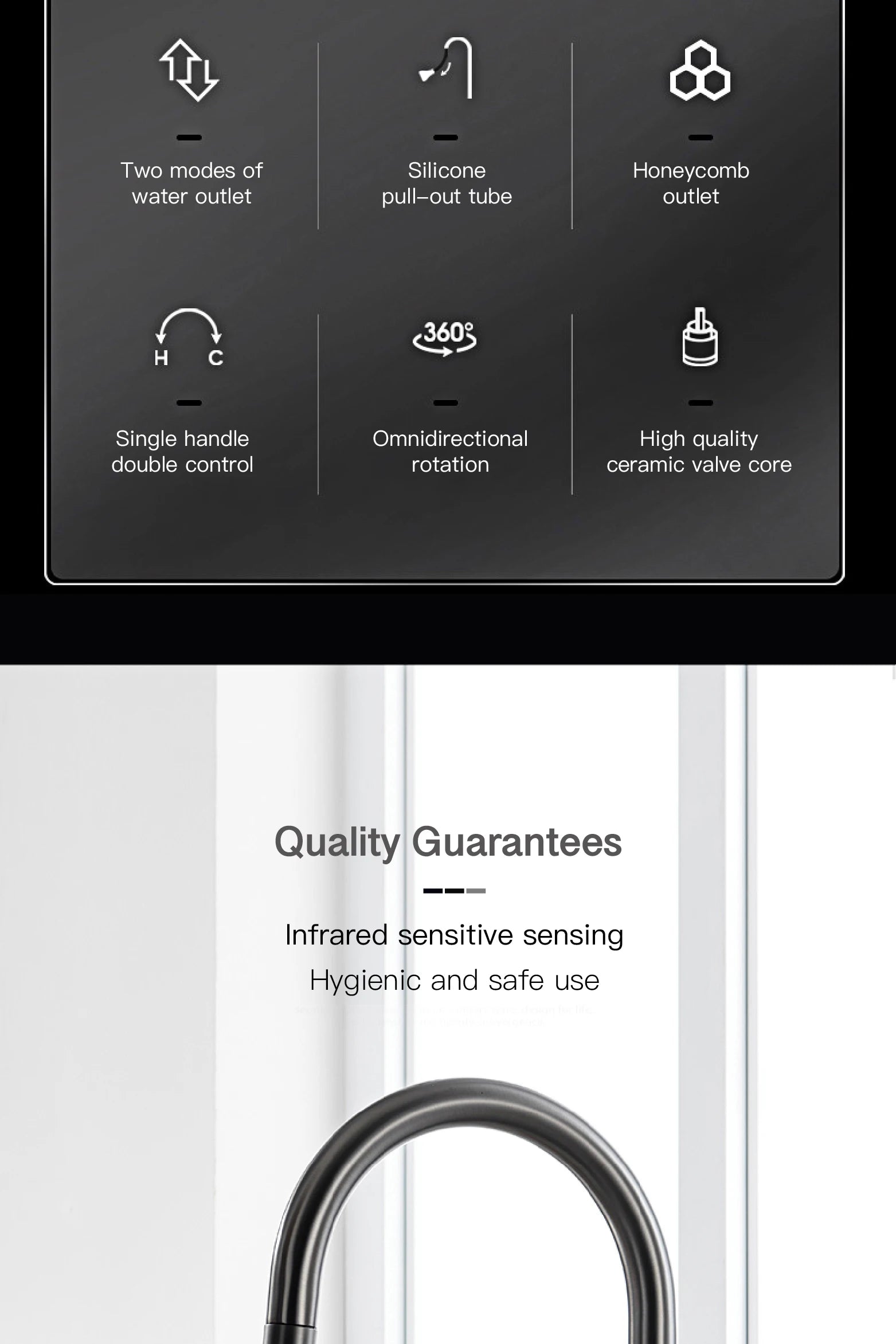 gun gray kitchen faucet, LED digital sensing, 2-function spay