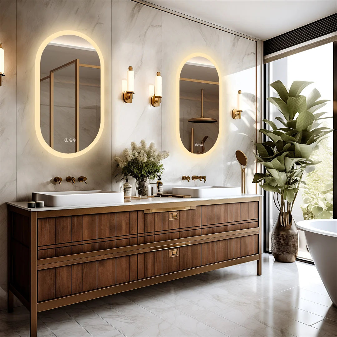 Bathroom Lighted Vanity Mirror, Frameless, Anti-Fog