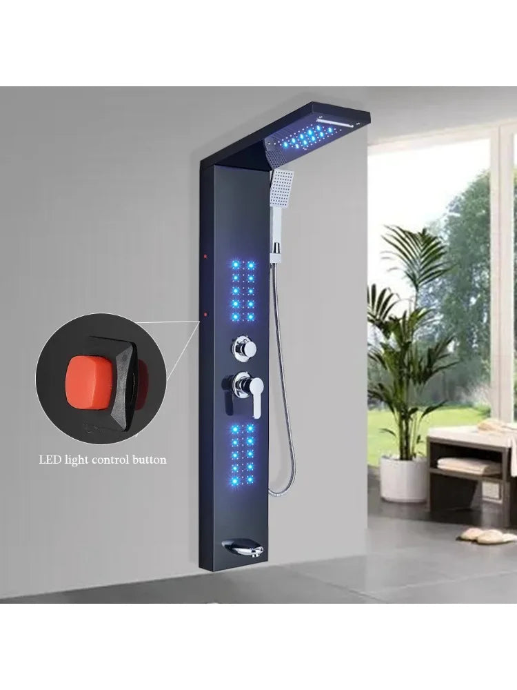 LED, massage, matte black, Stainless column, waterfall faucet