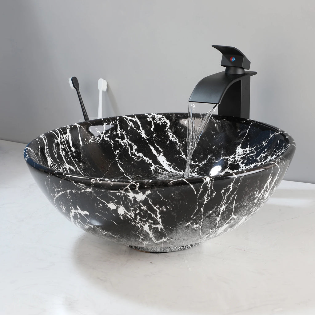 17'' Round Vessel Vanity Sink, Faucet, Drain Set