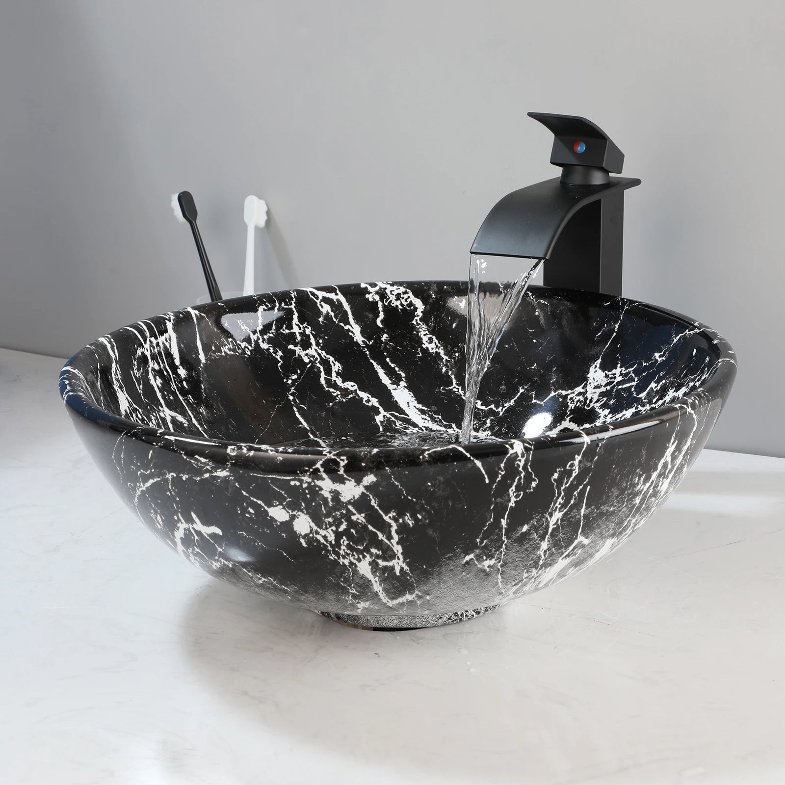 17'' Round Vessel Vanity Sink, Faucet, Drain Set