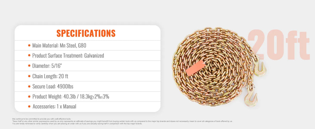 1/2pcs Binder Chain with Safety Grab Hooks, Tie Down