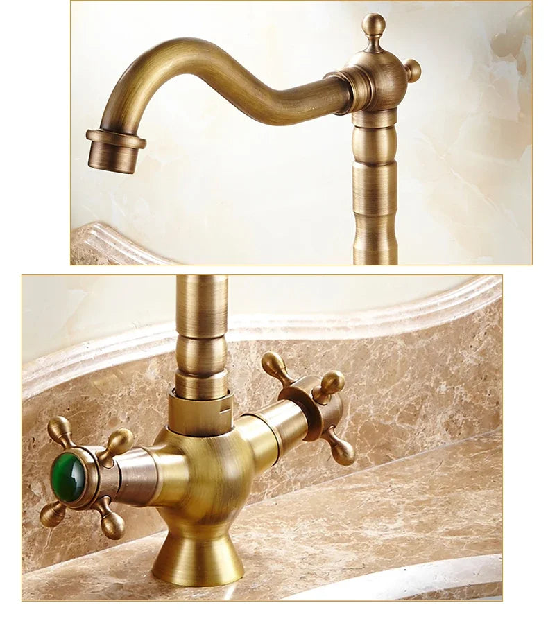 Antique Brass bathroom Dual Handle Faucet