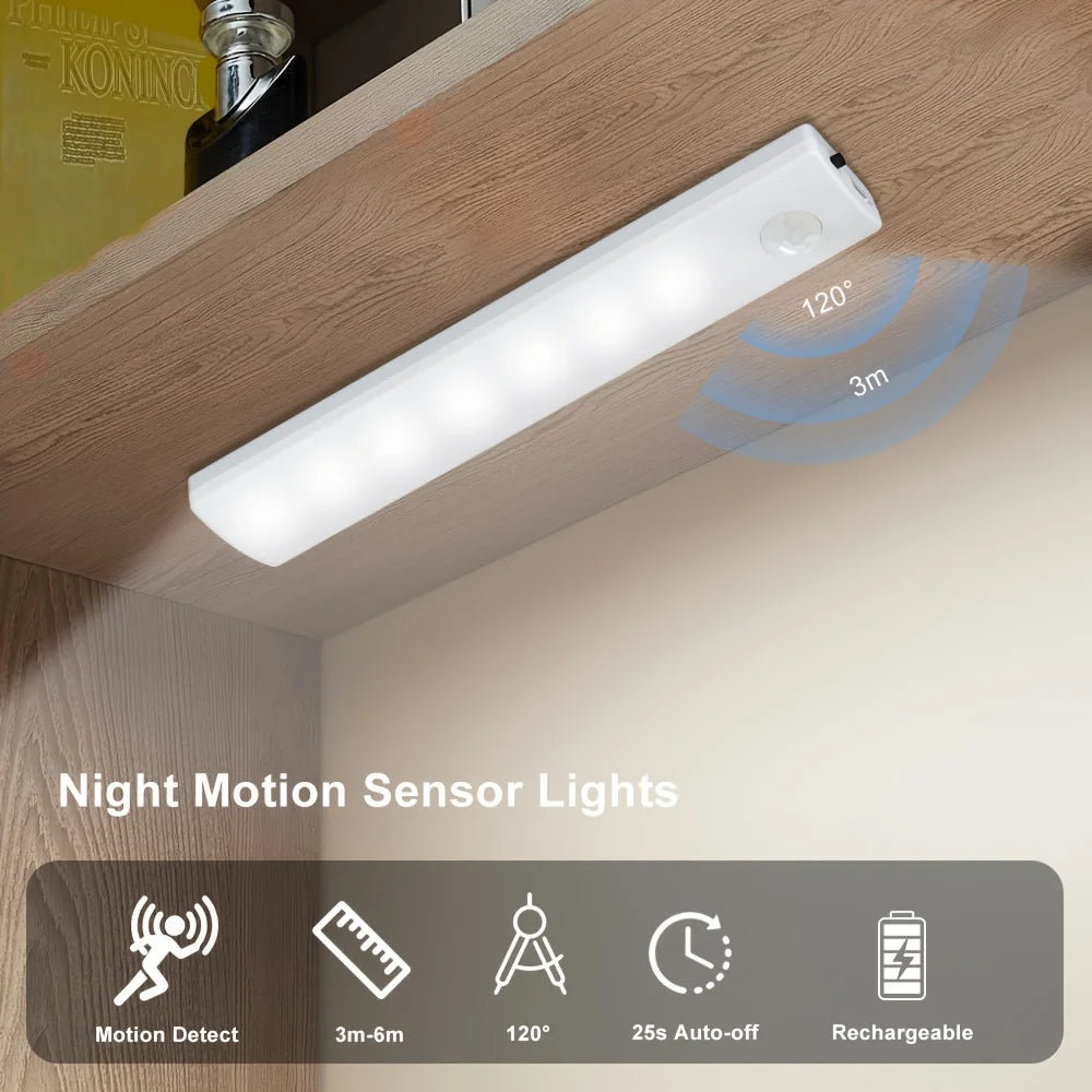 6 Pack Motion Sensor Lights USB-C Rechargeable Battery