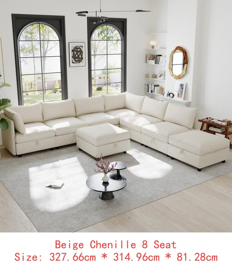 Sectional Sofa with Storage, Flexible Fabric Sleeper