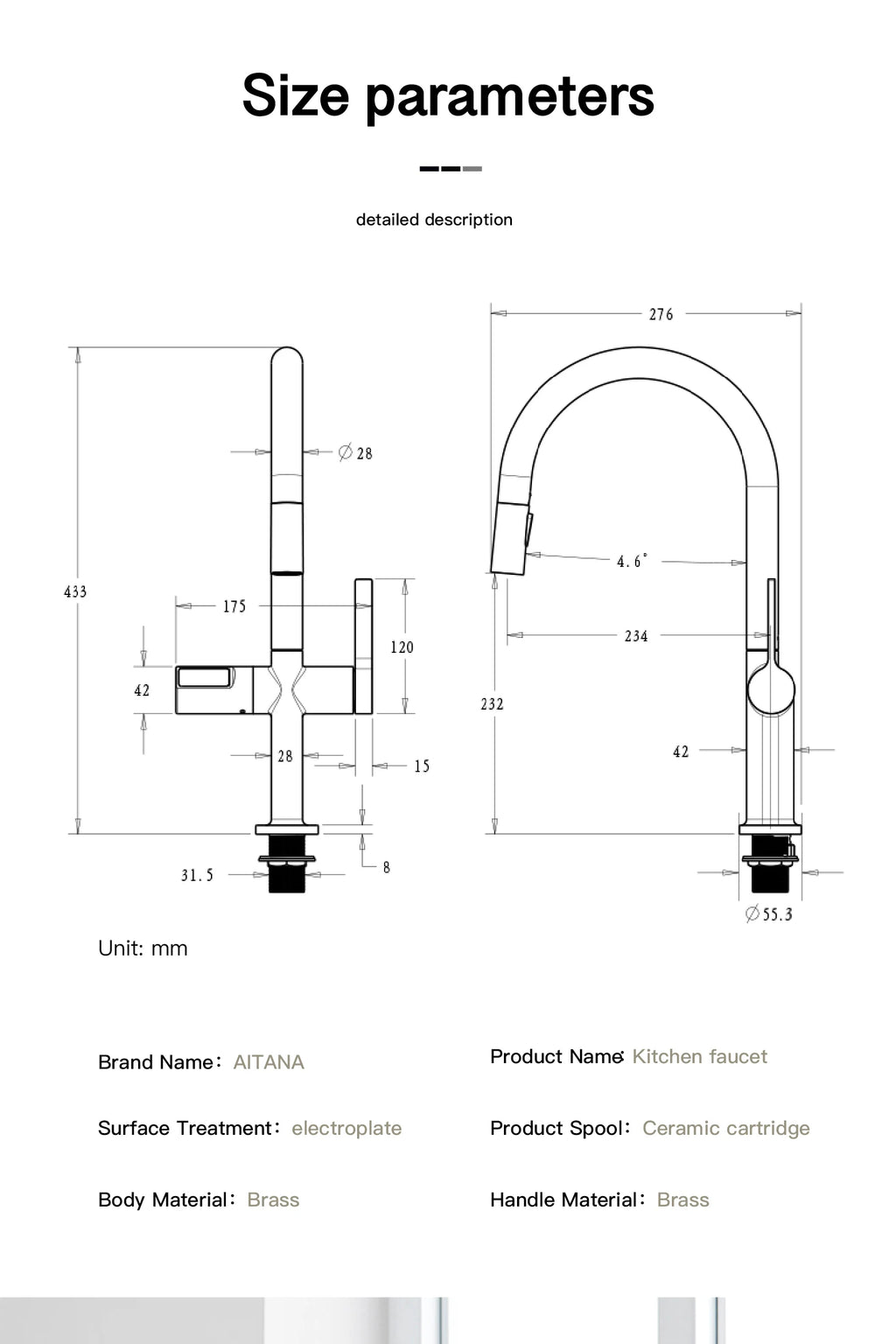 gun gray kitchen faucet, LED digital sensing, 2-function spay