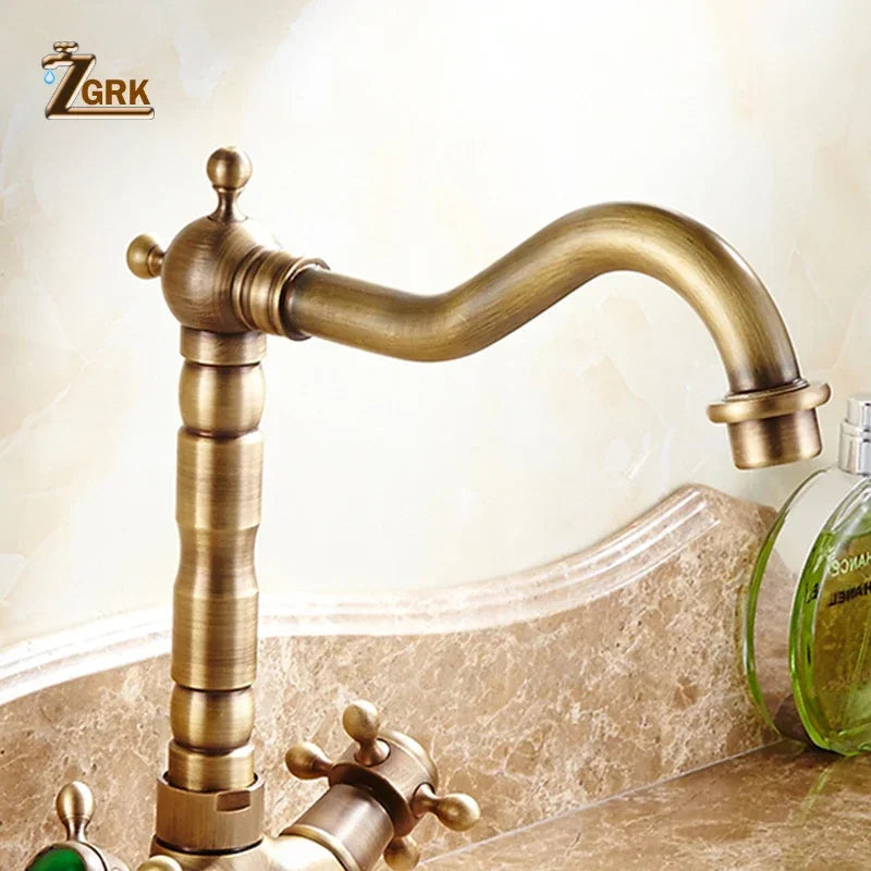 Antique Brass bathroom Dual Handle Faucet