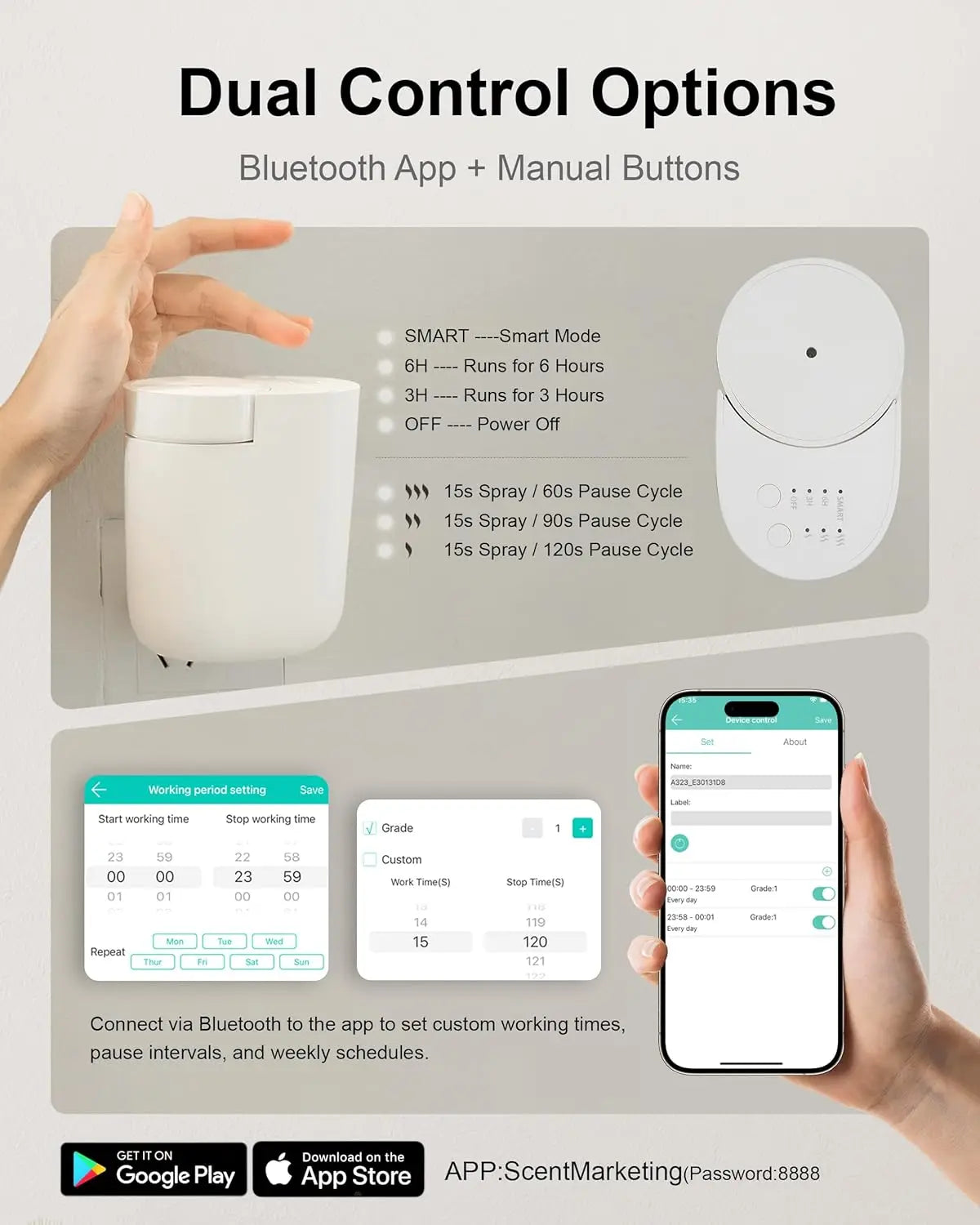 Plug-In Diffuser, Timer Control, Scent Intensity Button, Bluetooth APP