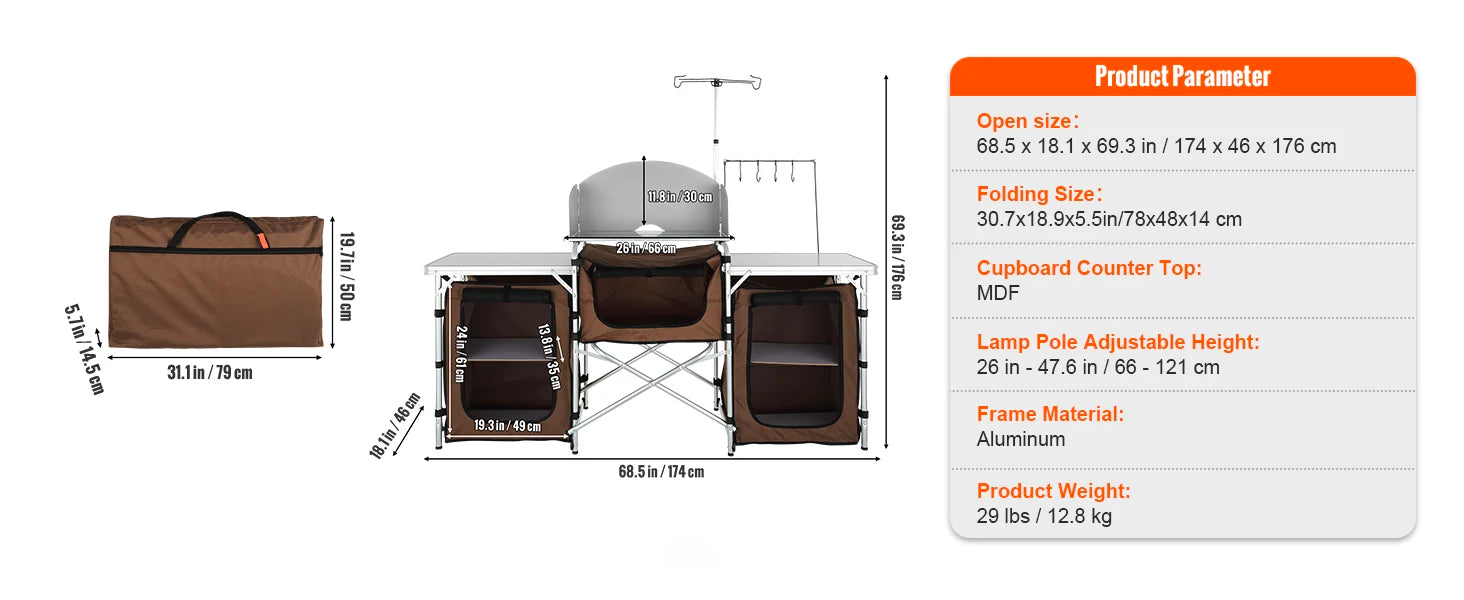 Outdoor Kitchen Table Foldable Cooking, Aluminum Alloy Frame