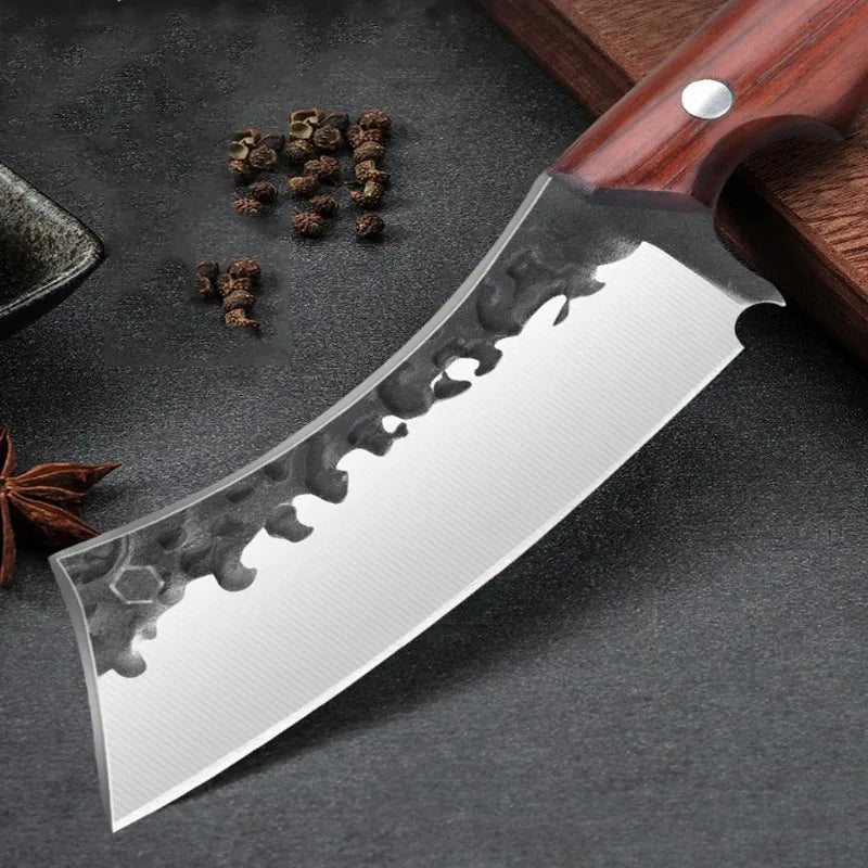 Kitchen Knife, Forged Meat Cleaver, Wooden Handle