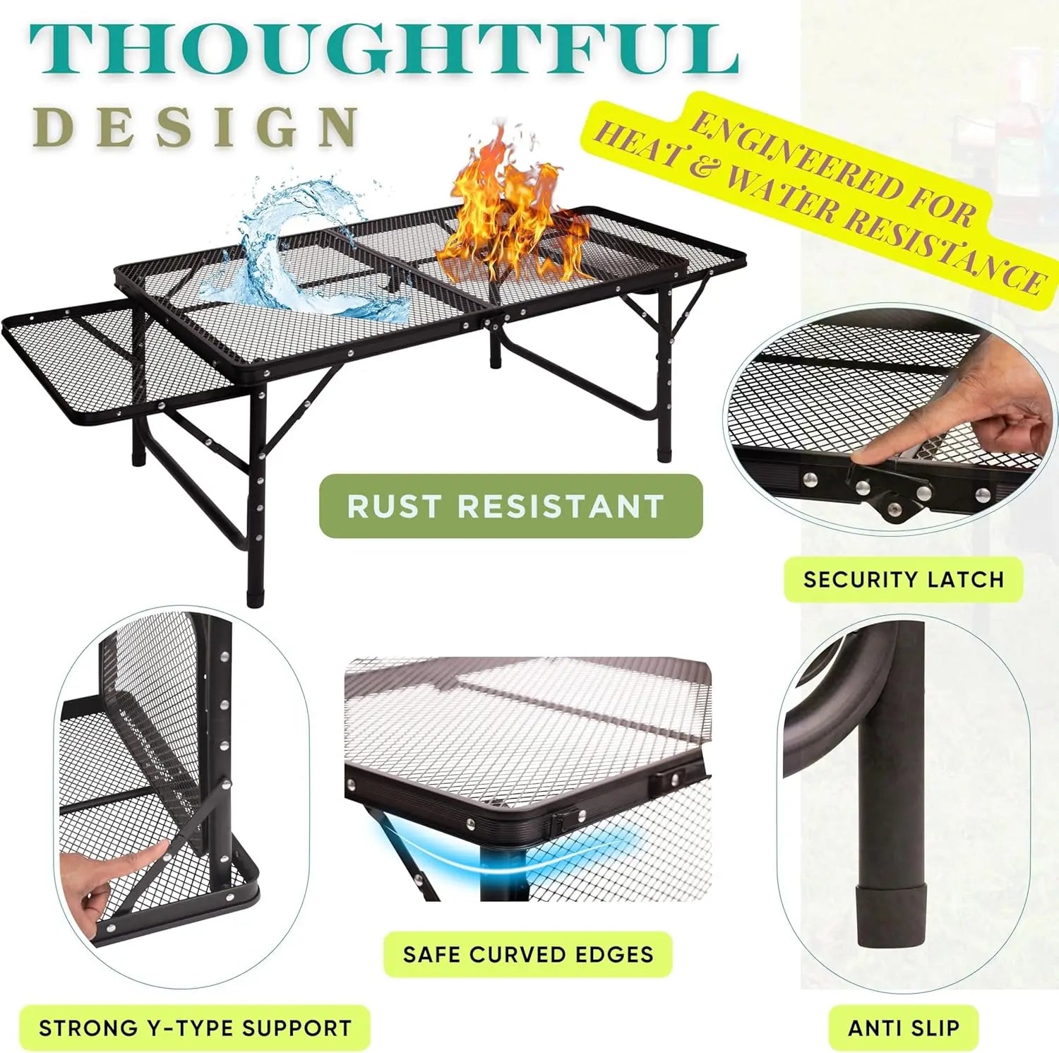 Folding Table w/ Carry Bag, Paper Towel Holder, Garbage Holder, Wing Panels, 3x2 FT Foldable Table for Portable Grill, Picnic