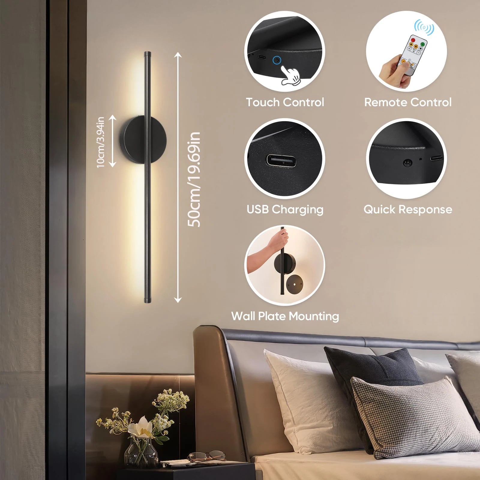 LED Rechargeable, Dimming Wall Decor Lamp
