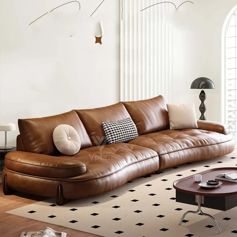 Brown Leatherette Floor Sofa, Reclining Style