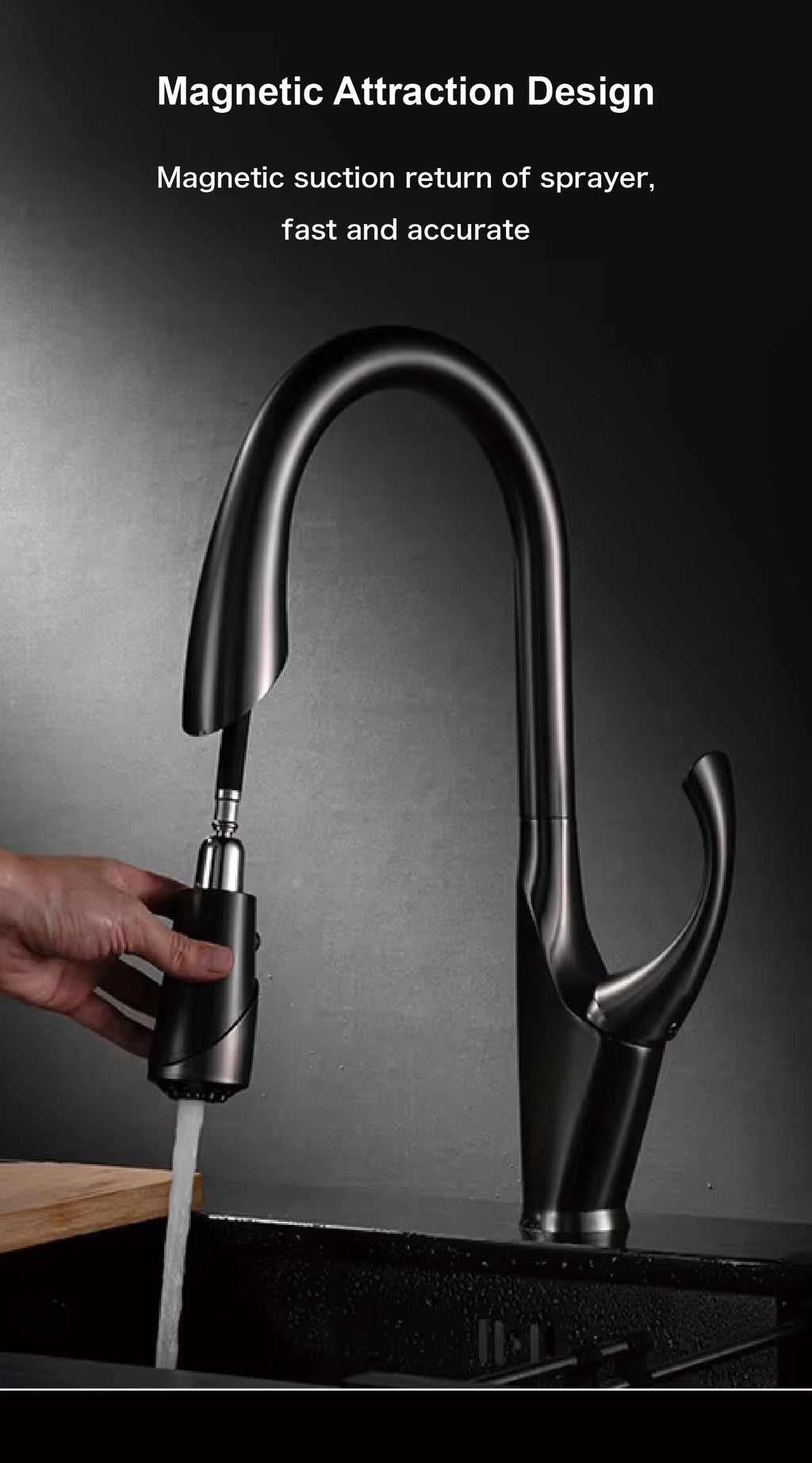 kitchen faucet, single handle, touch control, 3-function spray