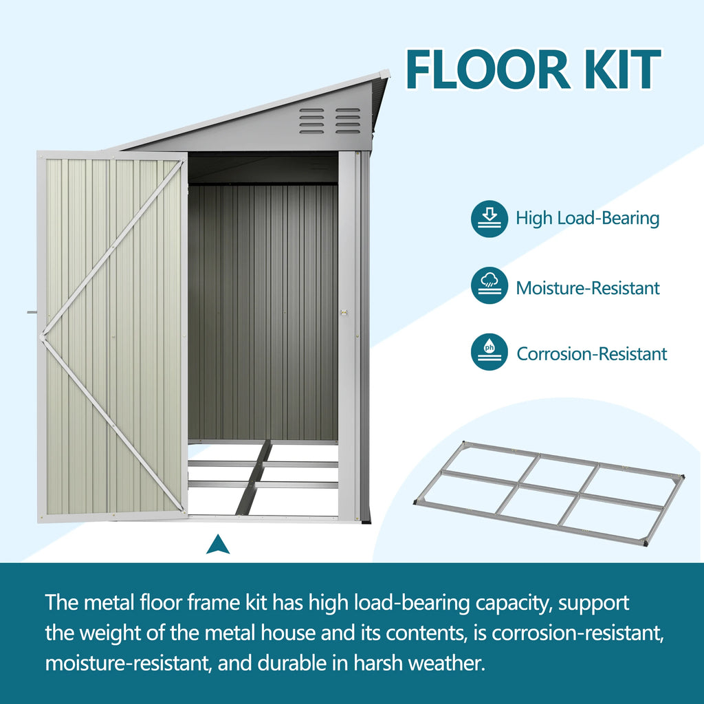 4x10 FT Galvanized Steel Shed, Lockable Storage, Windows