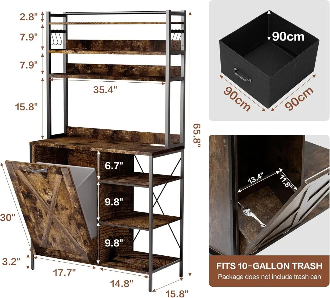 Bakers Rack, Tilt-Out Trash Cabinet, Power Outlet