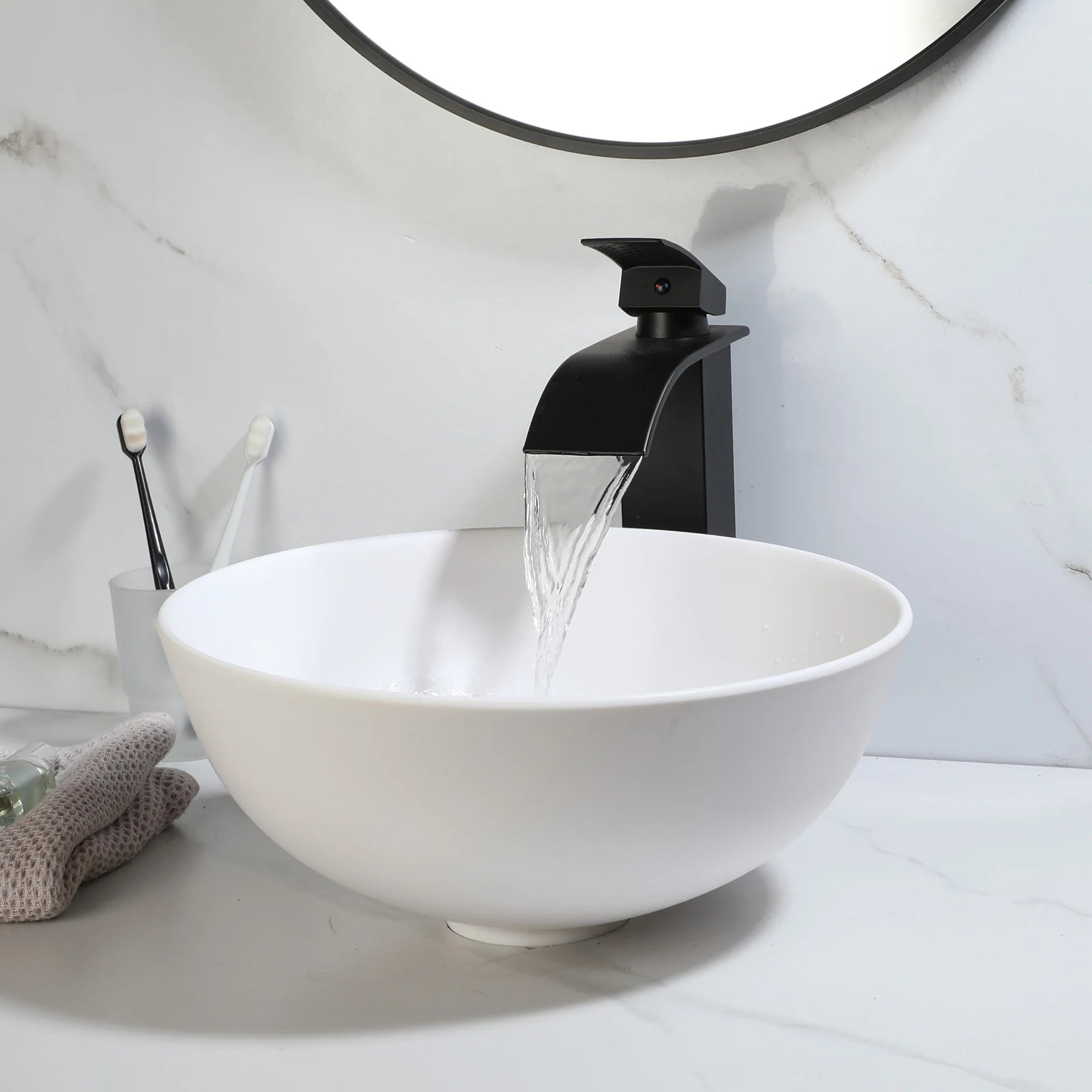 Blue Vessel Sink Deck Mounted, One Handle Faucet, Drain Set