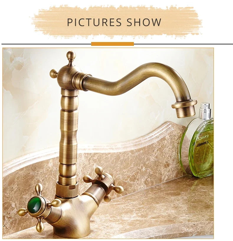 Antique Brass bathroom Dual Handle Faucet