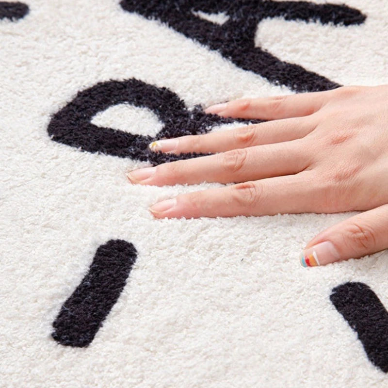 Fluffy, Soft, Plush Rugs, Black, White Lines, Washable