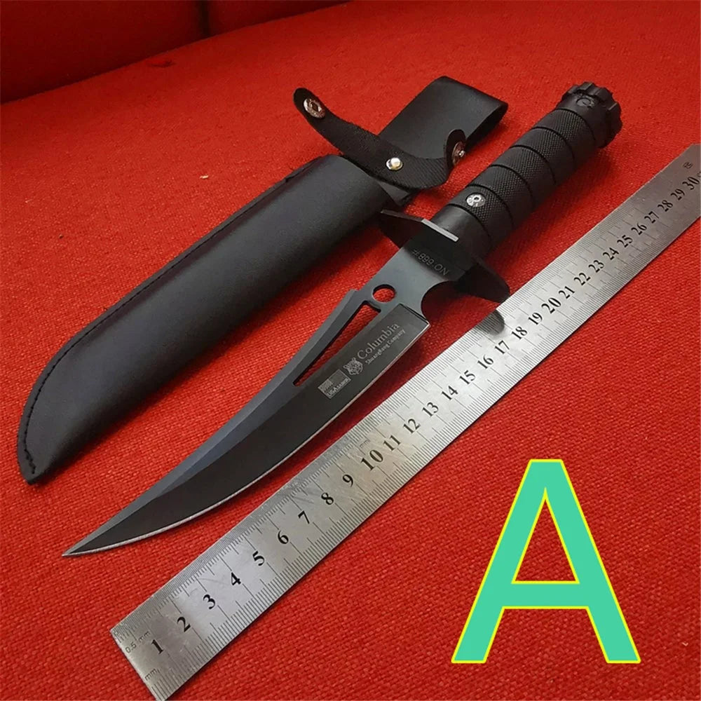 Hunting Knives, Black Blade, Rubberized Handle, Sheath