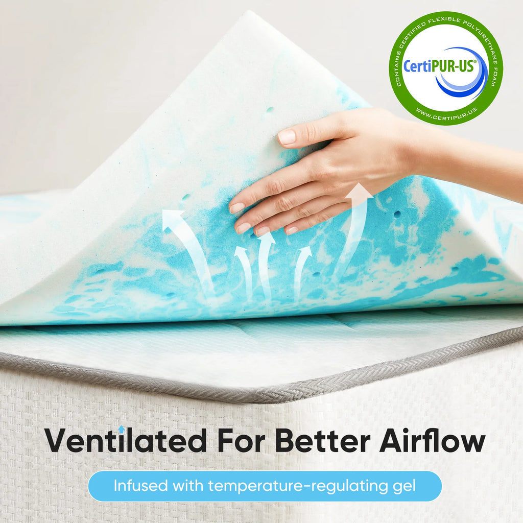 2-3 Inch Gel Memory Foam Mattress Topper, Cooling, Breathable