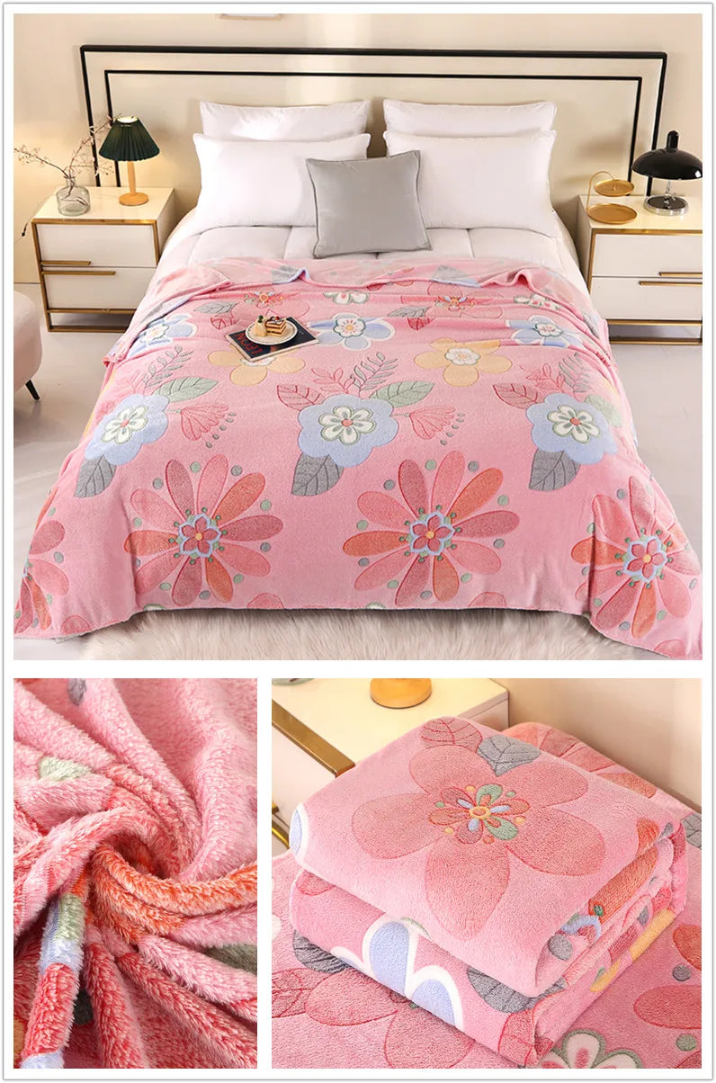 Floral Fleece Blanket, Various Colors, Patterns, Sizes
