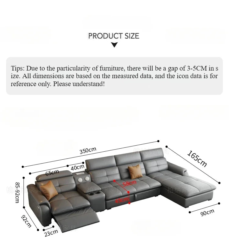 Genuine Leather Corner Sofa, Electric Reclining, Storage