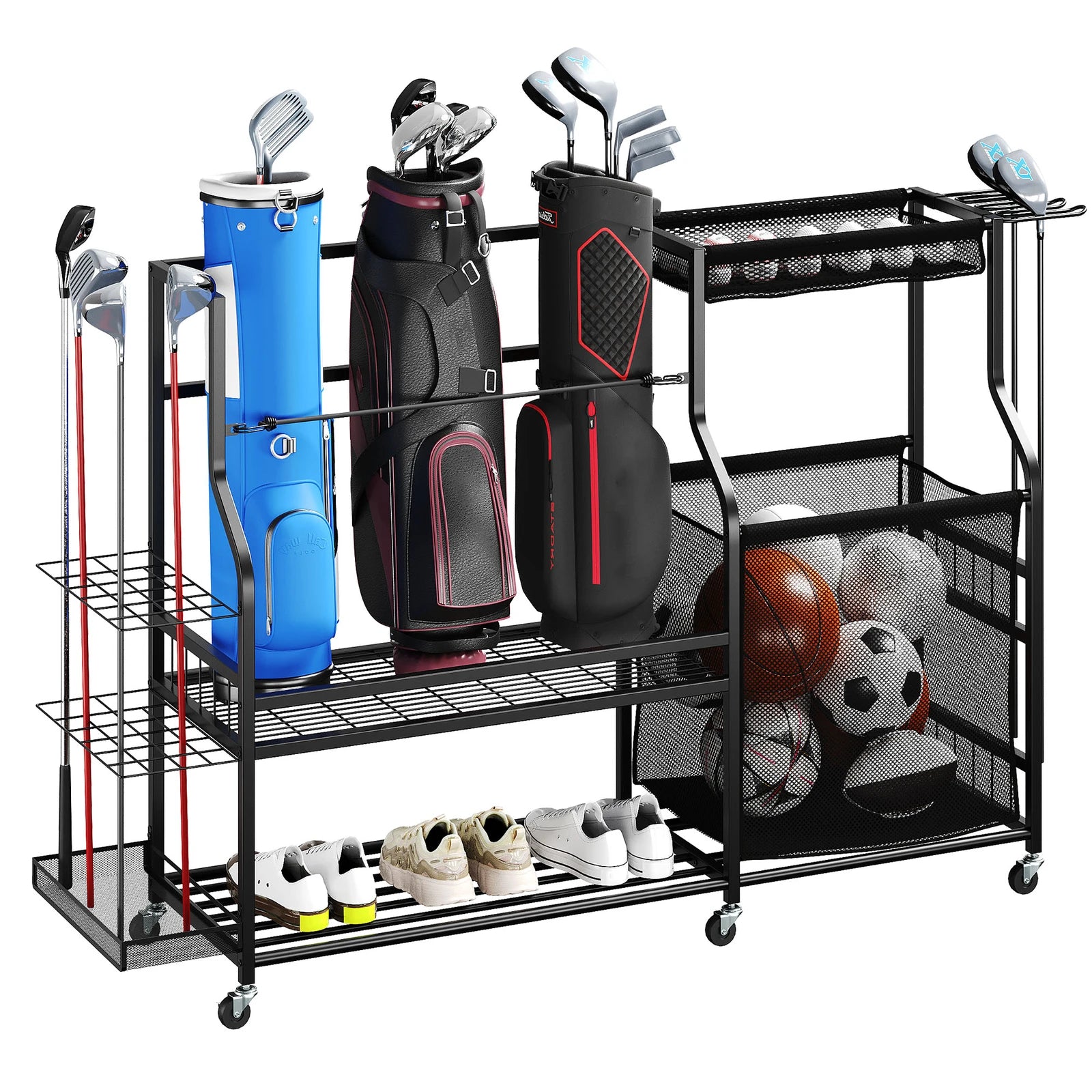 3 Golf Bag Organizer with Wheels Accessories Rack