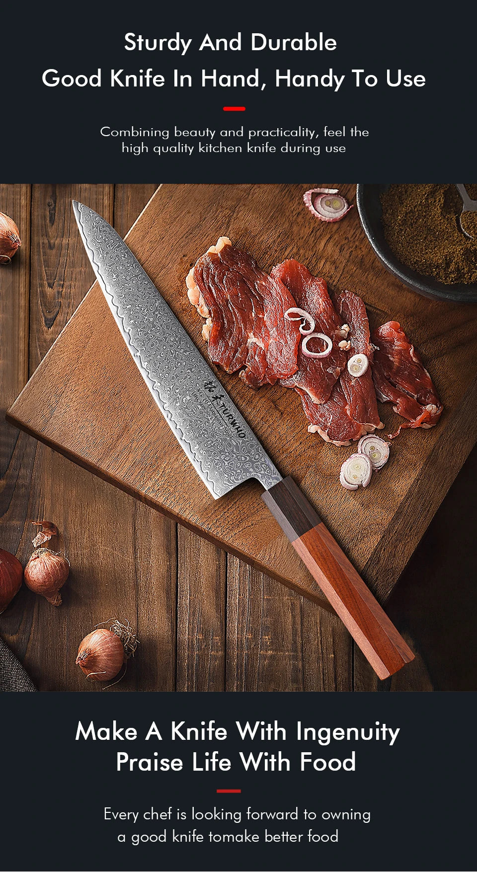 8.2" Japanese Chef Knife Damascus Steel Hand Forged