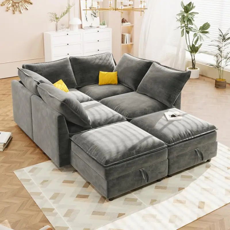 6-Piece Modular Sofa Bed with Storage