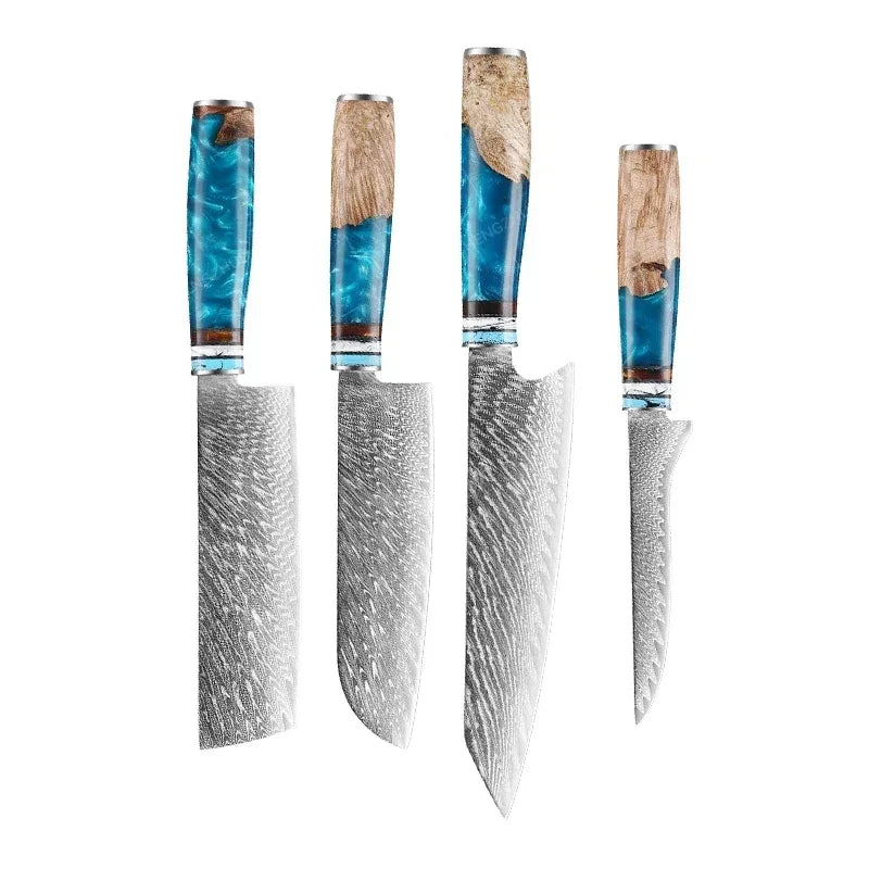 1-10pcs Japanese Damascus Kitchen Knives Set