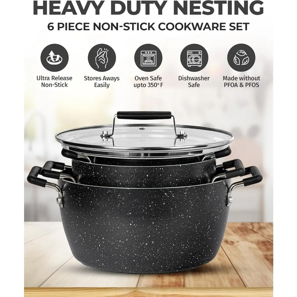 Granitestone Nonstick Pots and Pans Set, Nonstick, 5qt 3qt 1qt