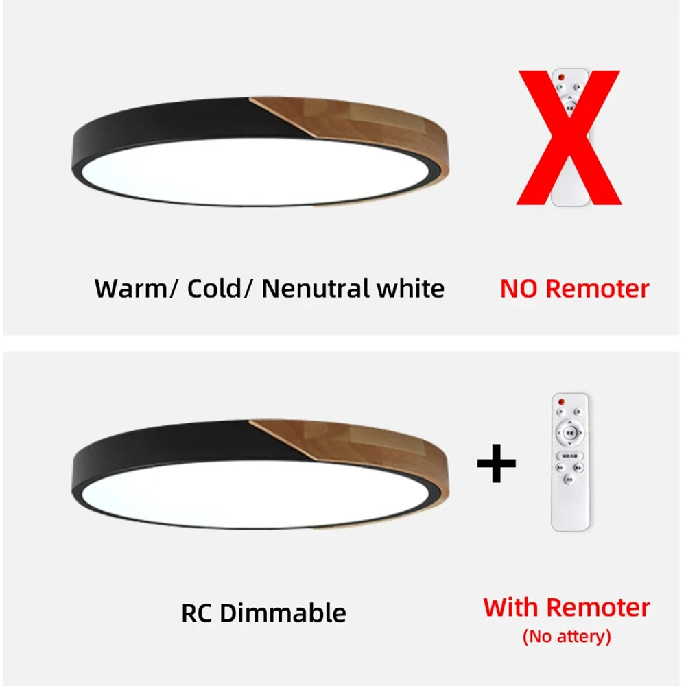 Wooden, Round, Square LED Ceiling Light, Dimmable
