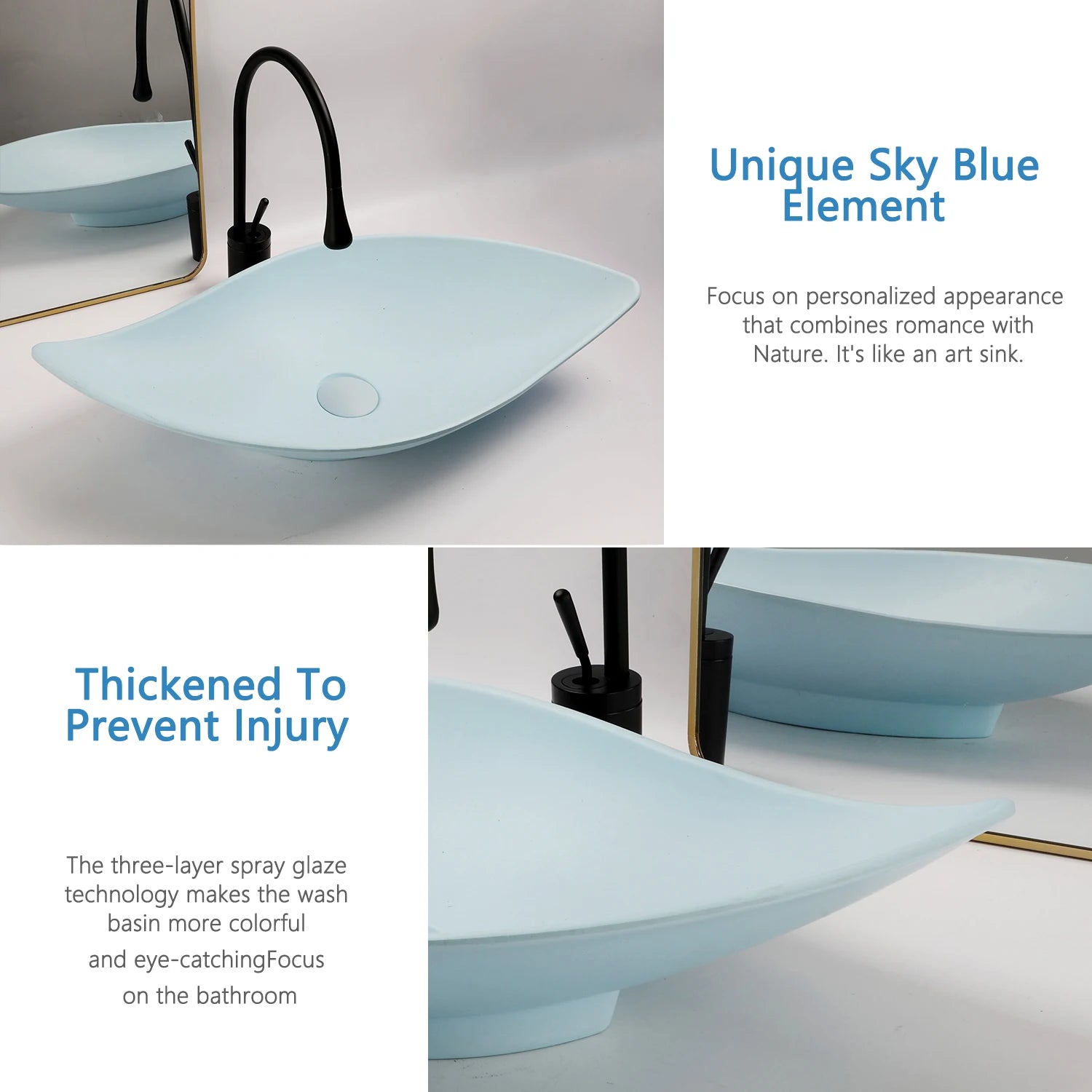 Blue Vessel Sink Deck Mounted, One Handle Faucet, Drain Set