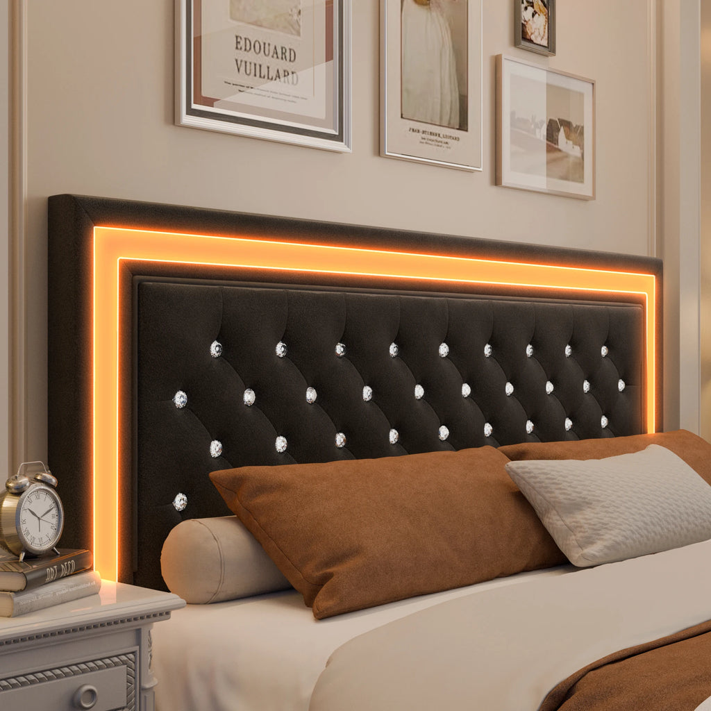 Queen Platform Bed Frame, 4 Drawers, LED Headboard