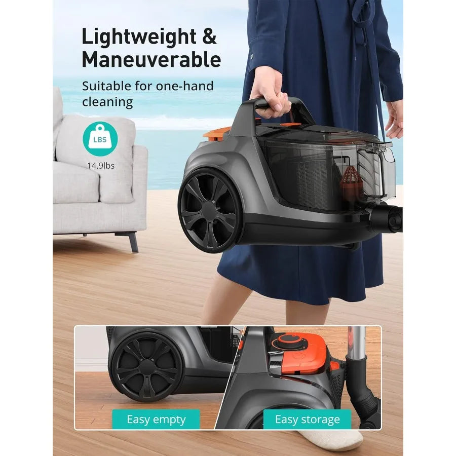 Canister Bagless Vacuum Cleaners, 3.7QT, Hard Floors
