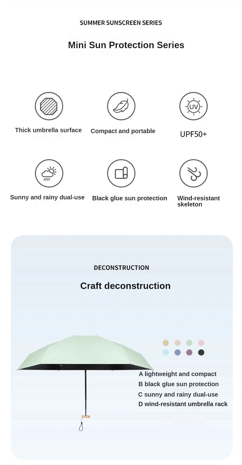 Mini Sun, Rain Umbrella Small Pocket Vinyl Folding