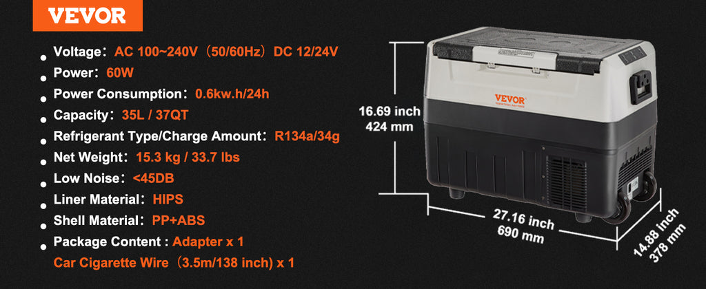 55L Portable Car Refrigerator with Freezer