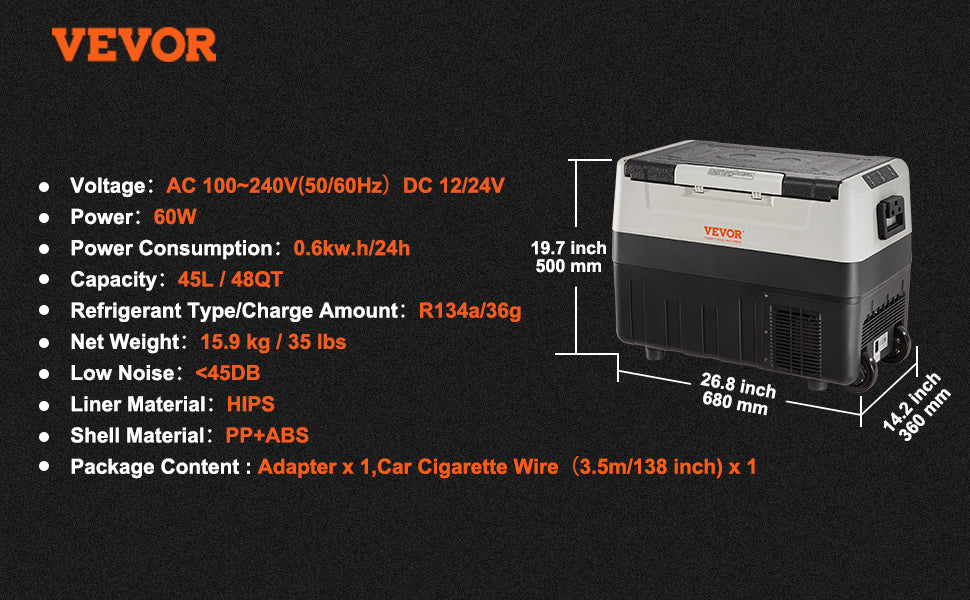 55L Portable Car Refrigerator with Freezer