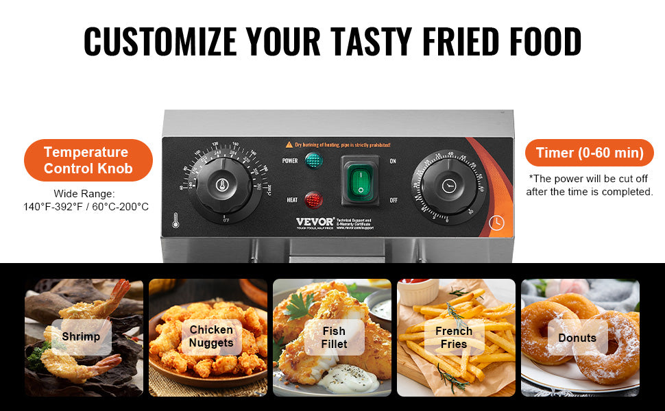 Countertop Fryer, Stainless Steel Basket, Time & Temp Control
