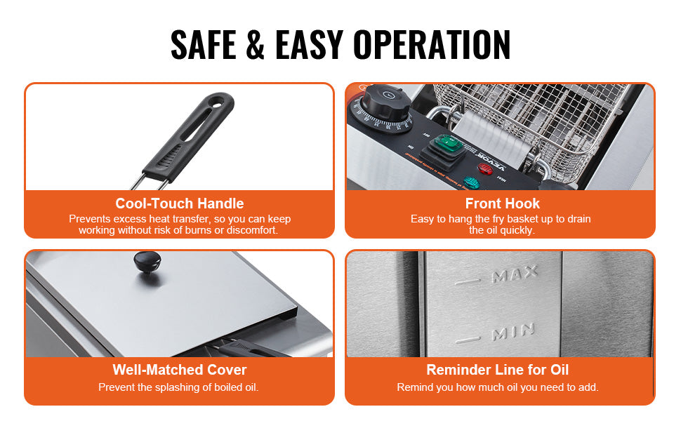 Countertop Fryer, Stainless Steel Basket, Time & Temp Control